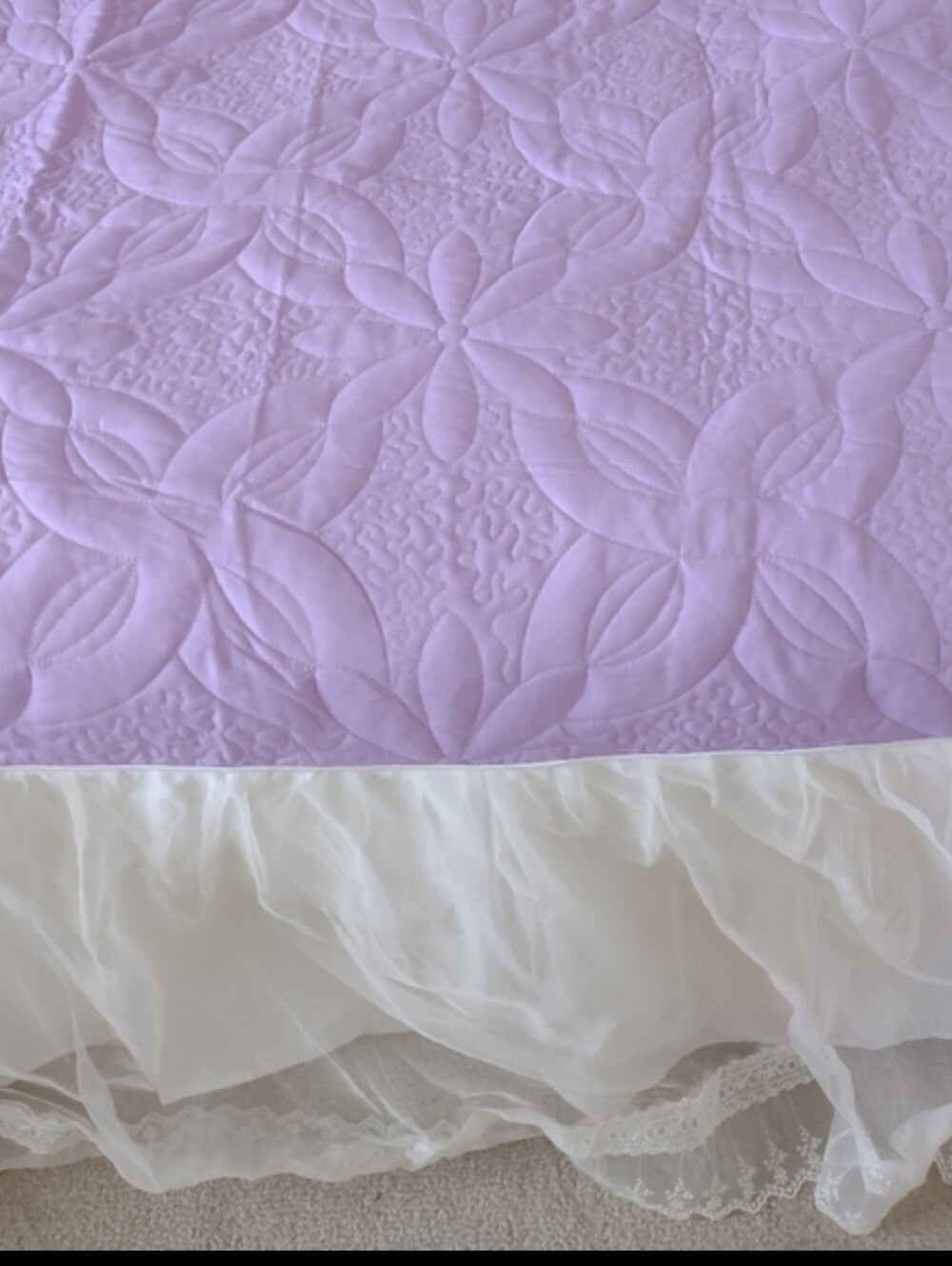 4 items Quilted Lavender purple embroidered ruffled duvet cover bedspread Shams